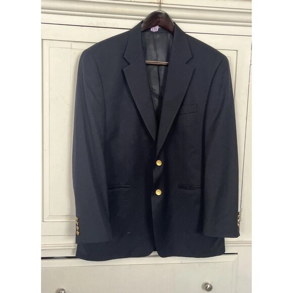 Chaps RL Blazer Mens 44R Navy Blue Wool Sport Coat Gold Buttons Classic Jacket - Picture 1 of 5